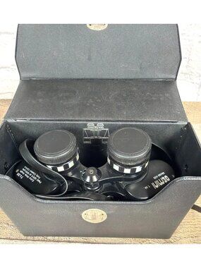 Gemini 7x35 Extra Wide Angle Binoculars Black Leatherette Carrying Case Vintage